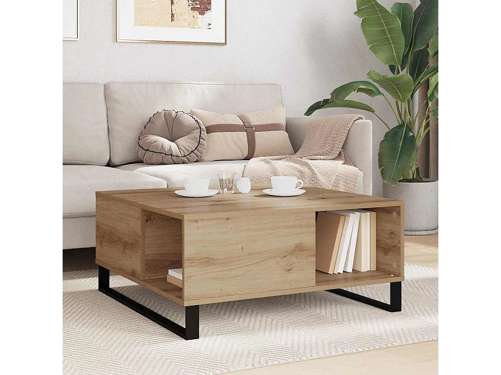 Table basse chêne artisanal 80 x 80 x 36,5 cm Bois d'ingénierie