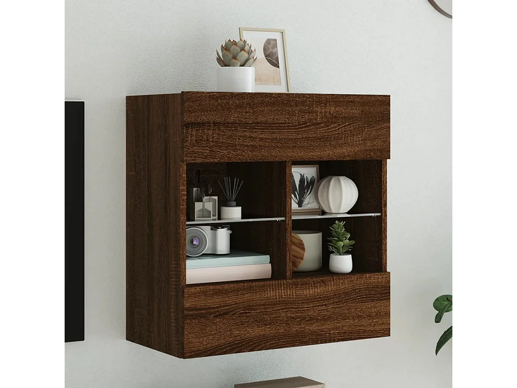 TV-Wandschrank mit LED-Beleuchtung, Eiche braun, 58,5 x 30 x 60,5 cm