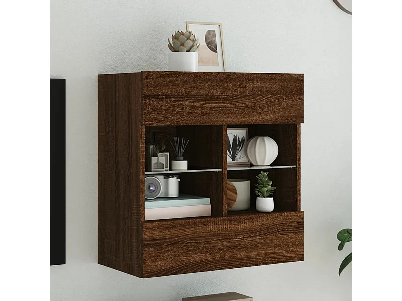 TV-Wandschrank mit LED-Beleuchtung, Eiche braun, 58,5 x 30 x 60,5 cm