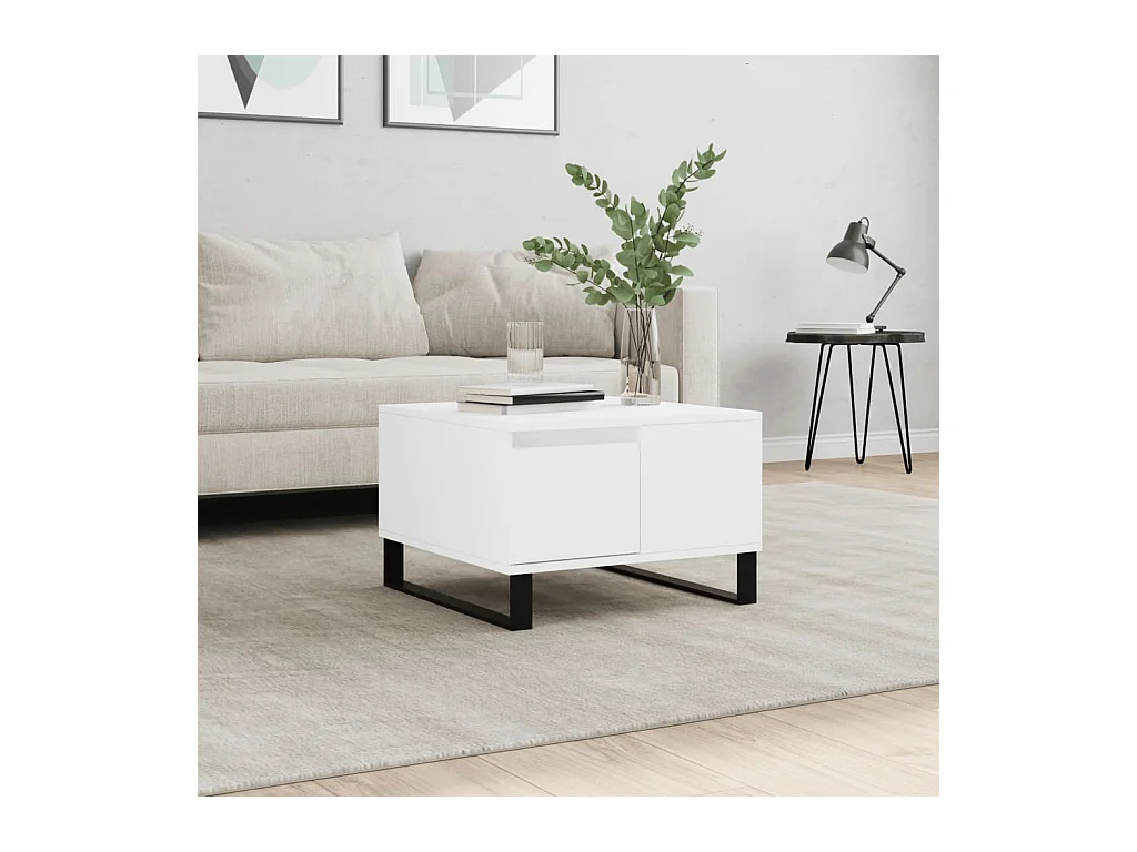 Table basse blanc 55x55x36,5 cm bois d'ingénierie