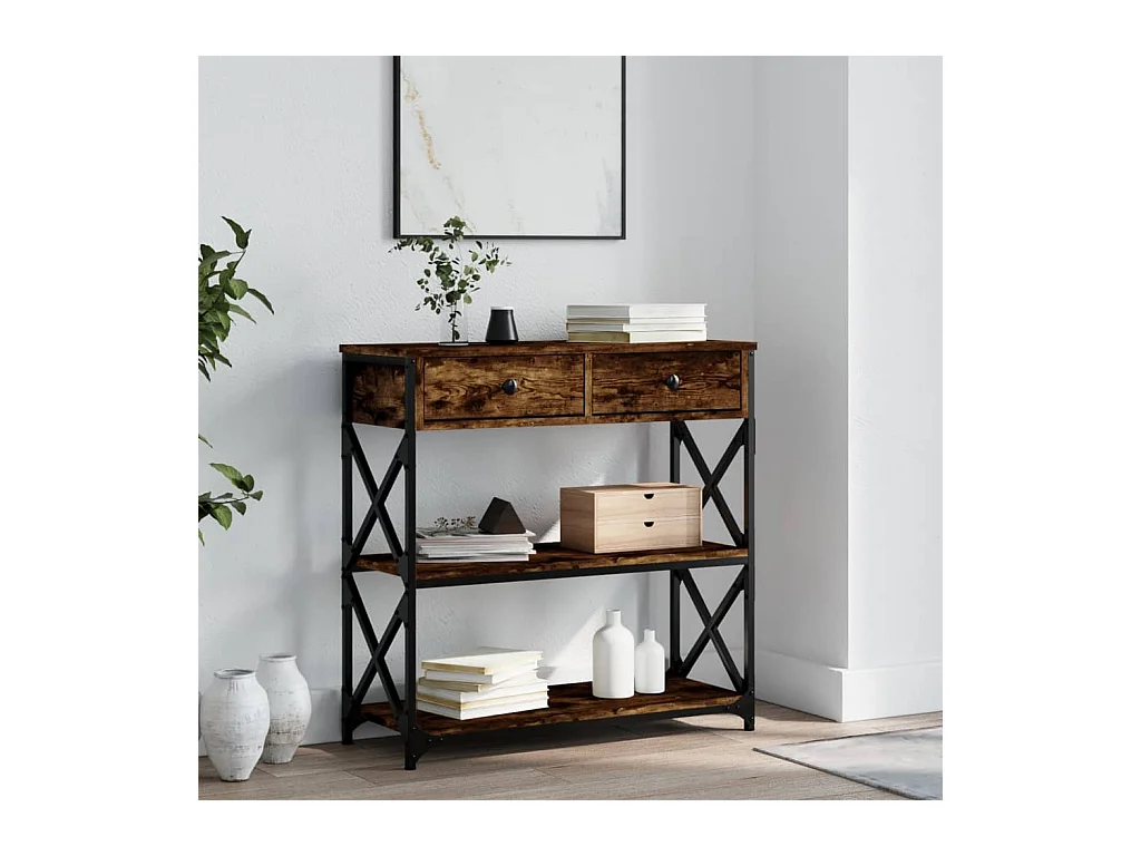 Consoletafel van gerookt eikenhout 75x28x75 cm, bewerkt hout