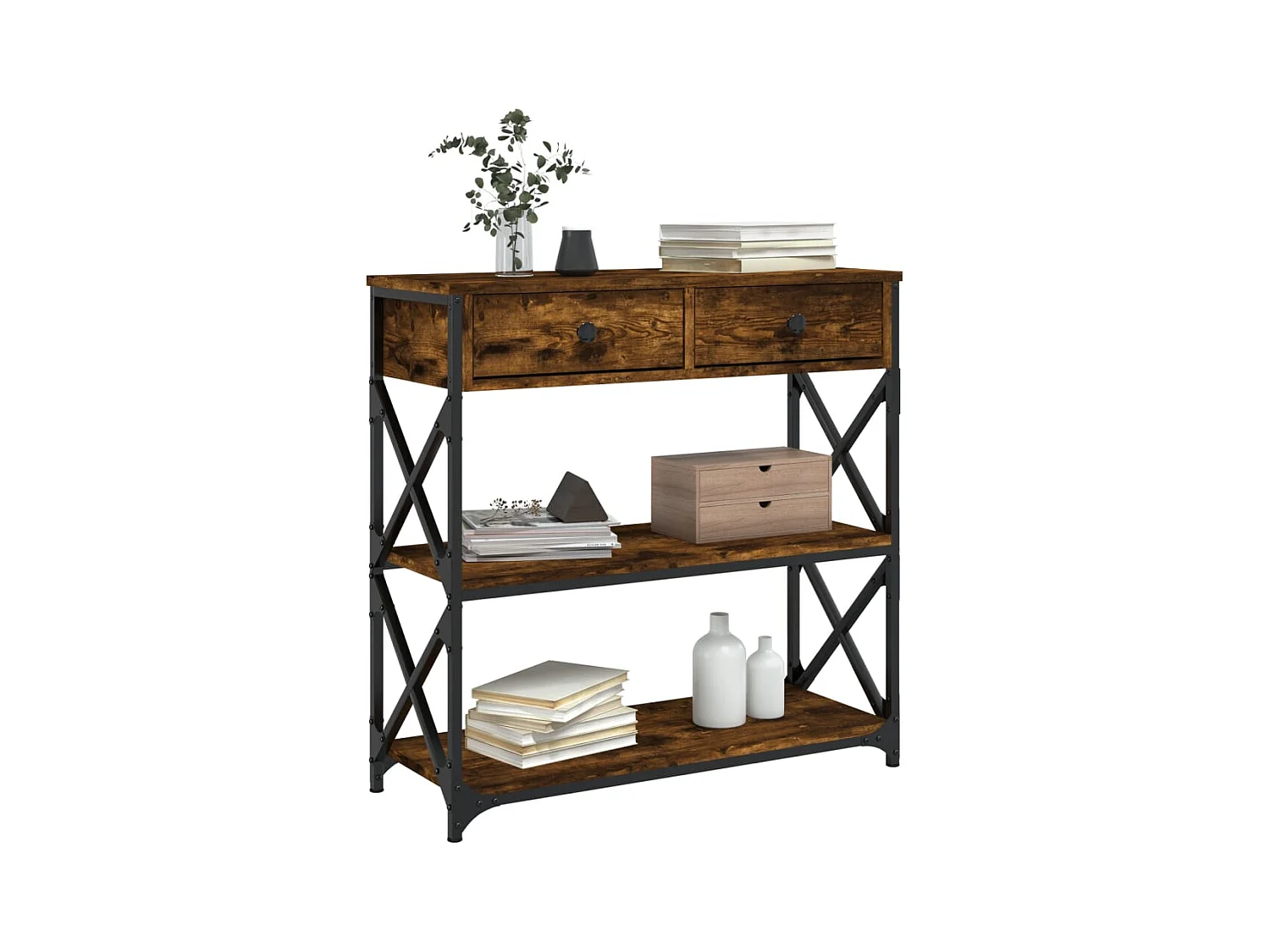 Consoletafel van gerookt eikenhout 75x28x75 cm, bewerkt hout