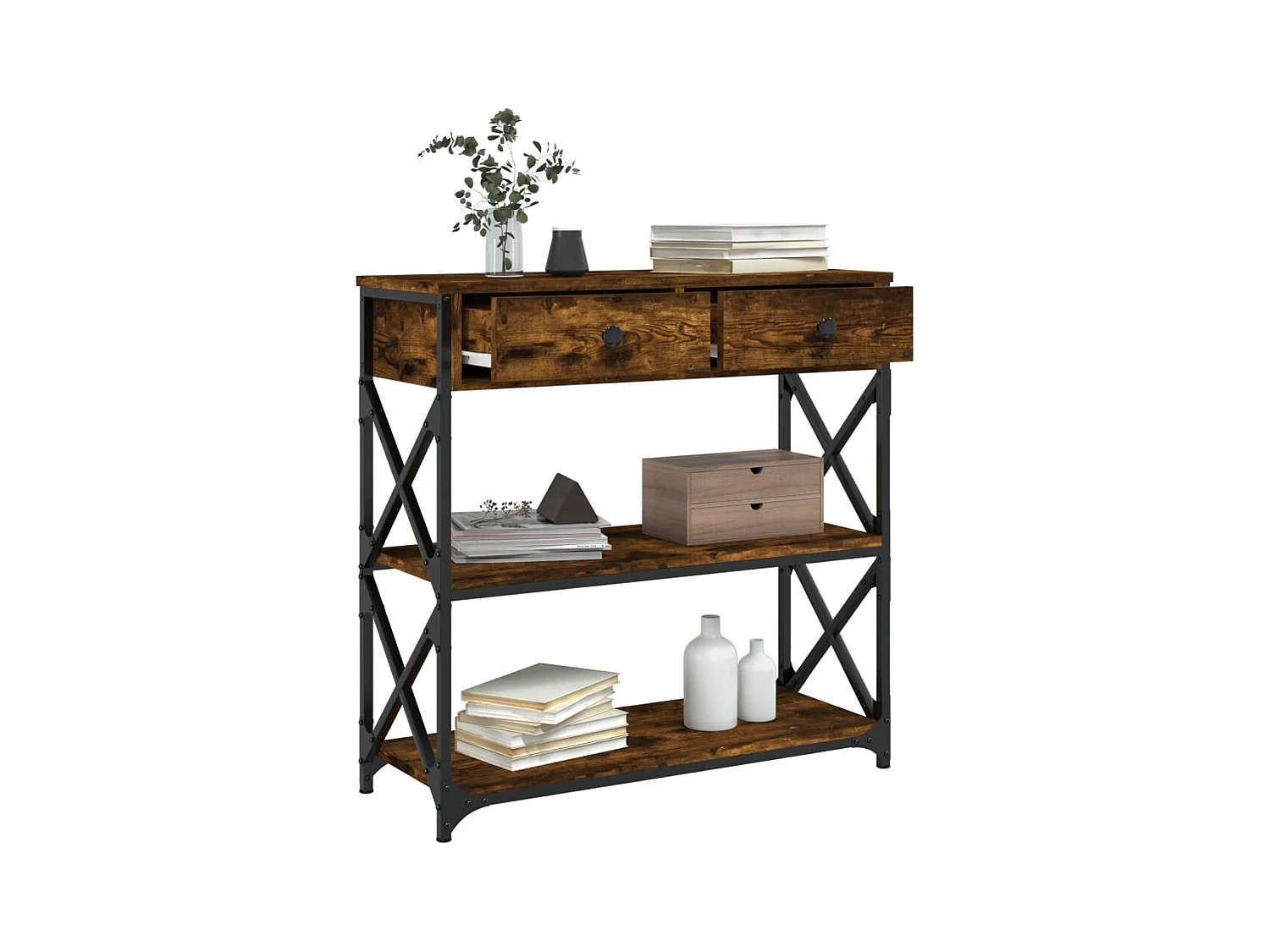 Consoletafel van gerookt eikenhout 75x28x75 cm, bewerkt hout