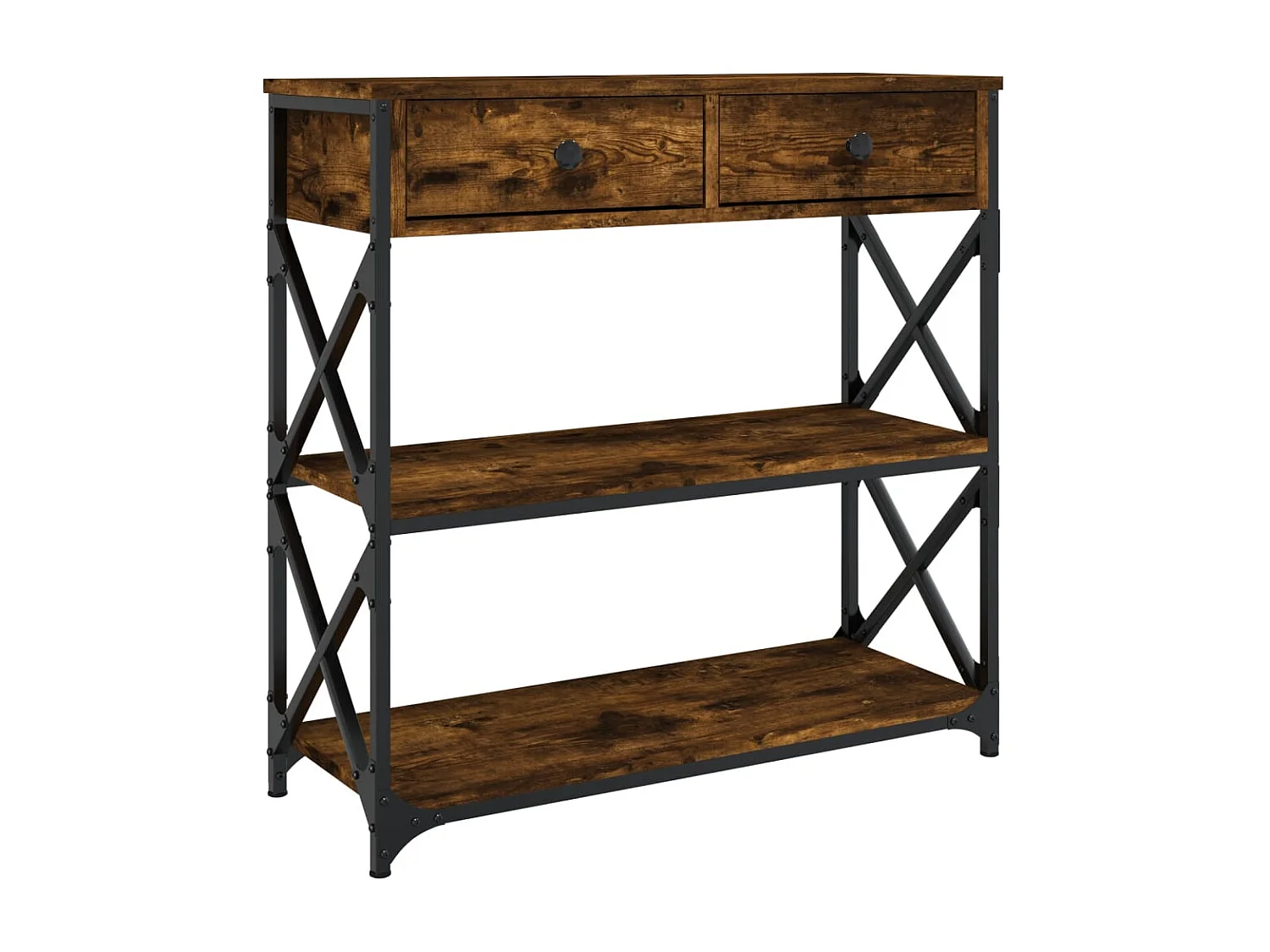 Tavolo consolle in rovere affumicato 75x28x75 cm in legno ingegnerizzato