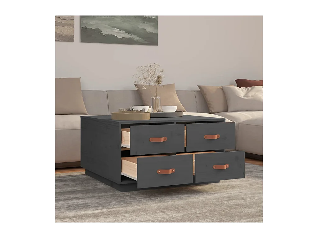 Tavolino da caffè Grigio 80x80x45 cm Legno massello di pino