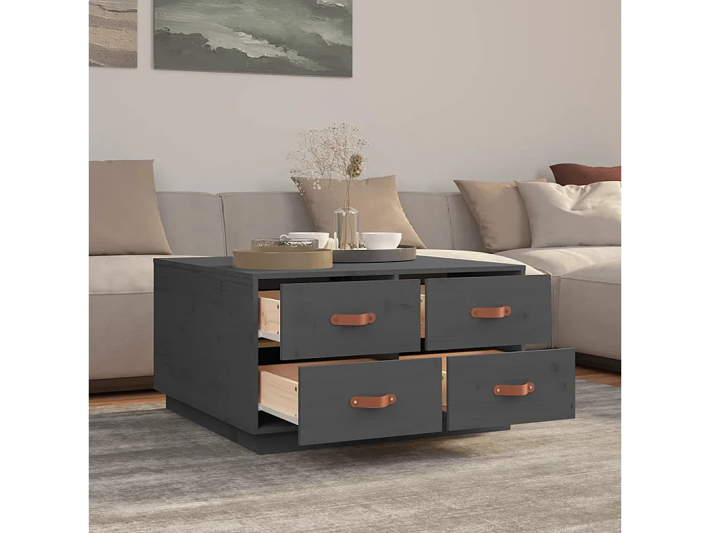 Table basse Gris 80x80x45 cm Bois massif de pin