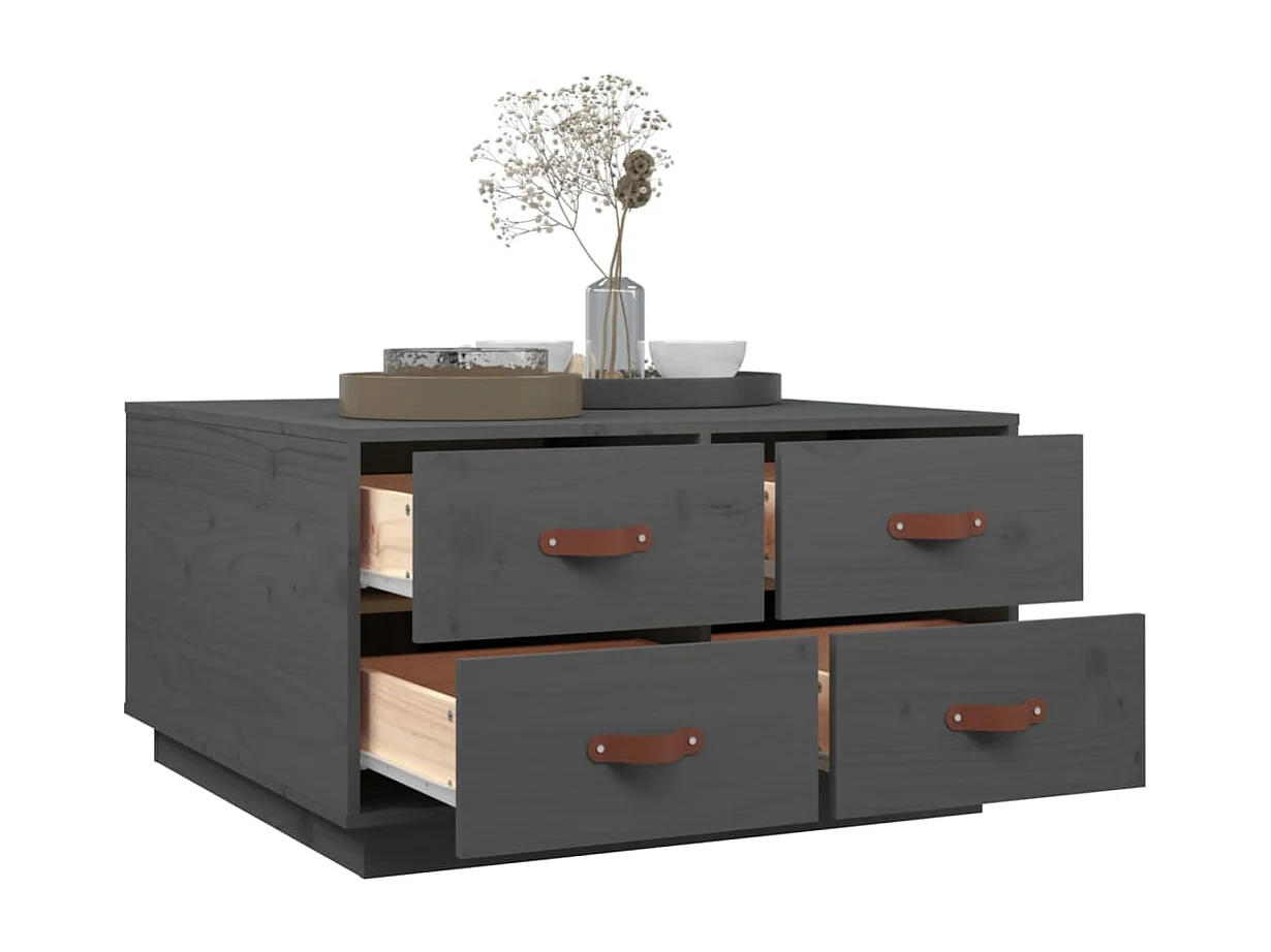 Table basse Gris 80x80x45 cm Bois massif de pin