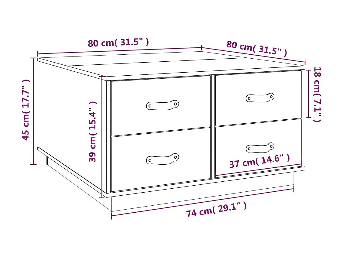 Table basse Gris 80x80x45 cm Bois massif de pin