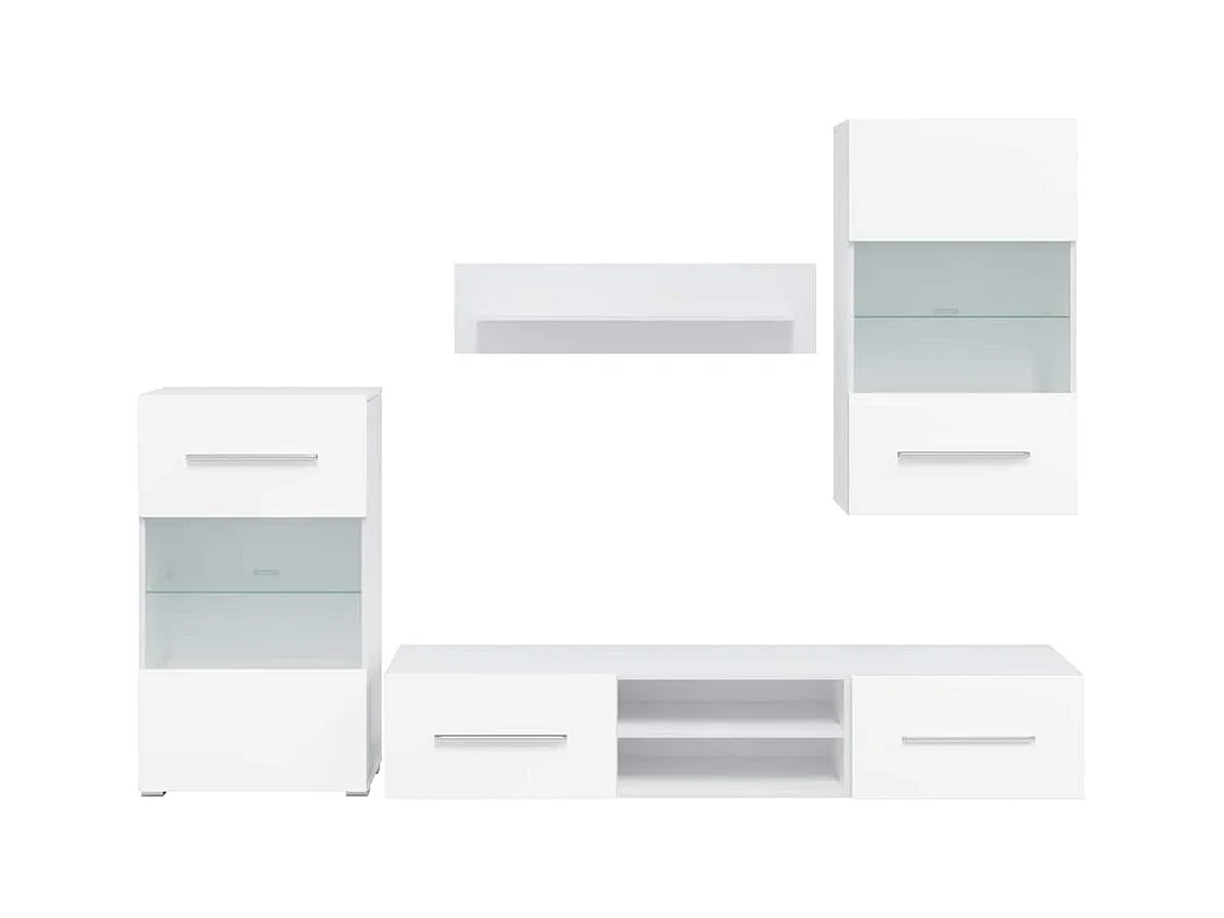 Meubles TV 5 pcs avec lumière LED blanc mat bois d'ingénierie