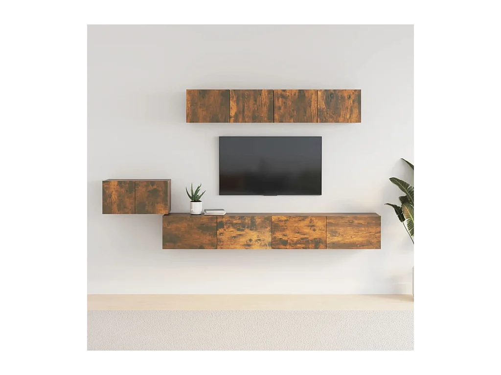 Set di mobili TV da 5 pezzi in rovere affumicato, legno ingegnerizzato