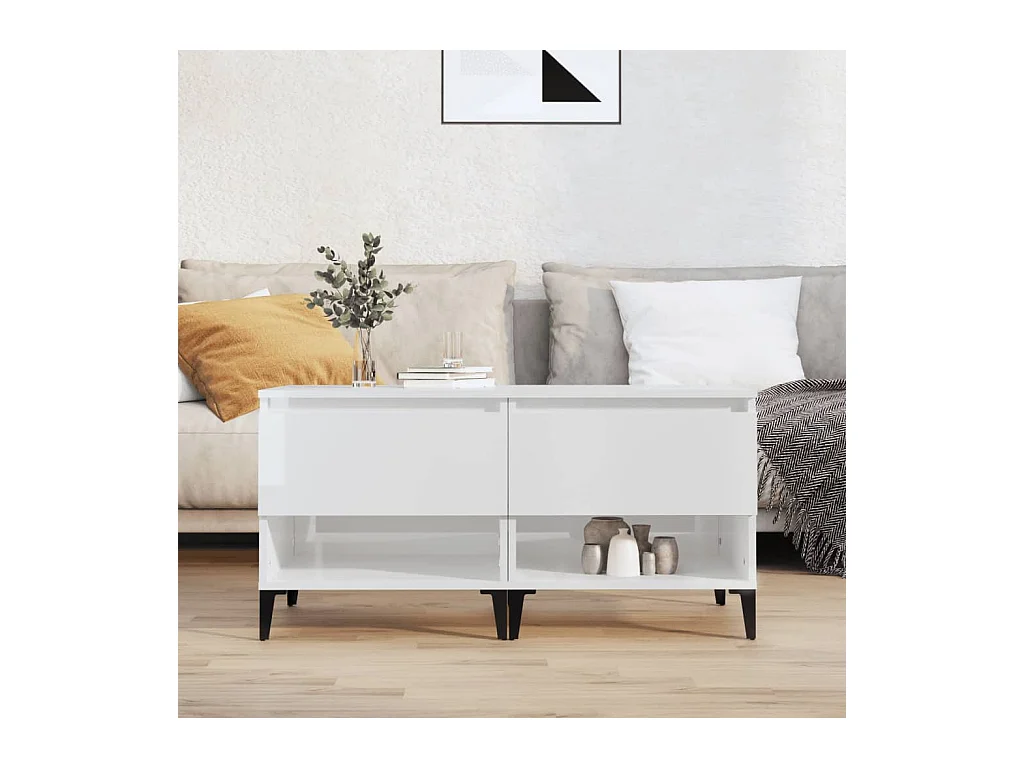 Tables d'appoint 2pcs Blanc brillant 50x46x50cm Bois ingénierie