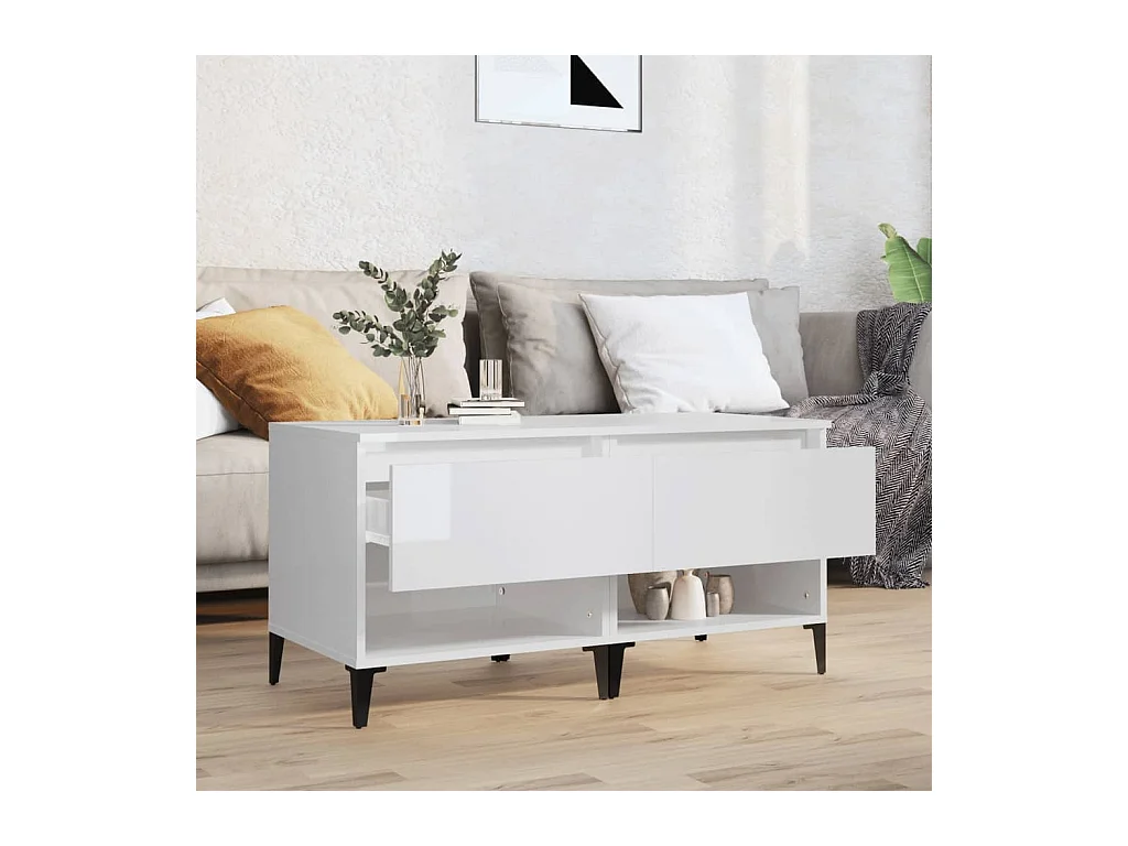 Tables d'appoint 2pcs Blanc brillant 50x46x50cm Bois ingénierie