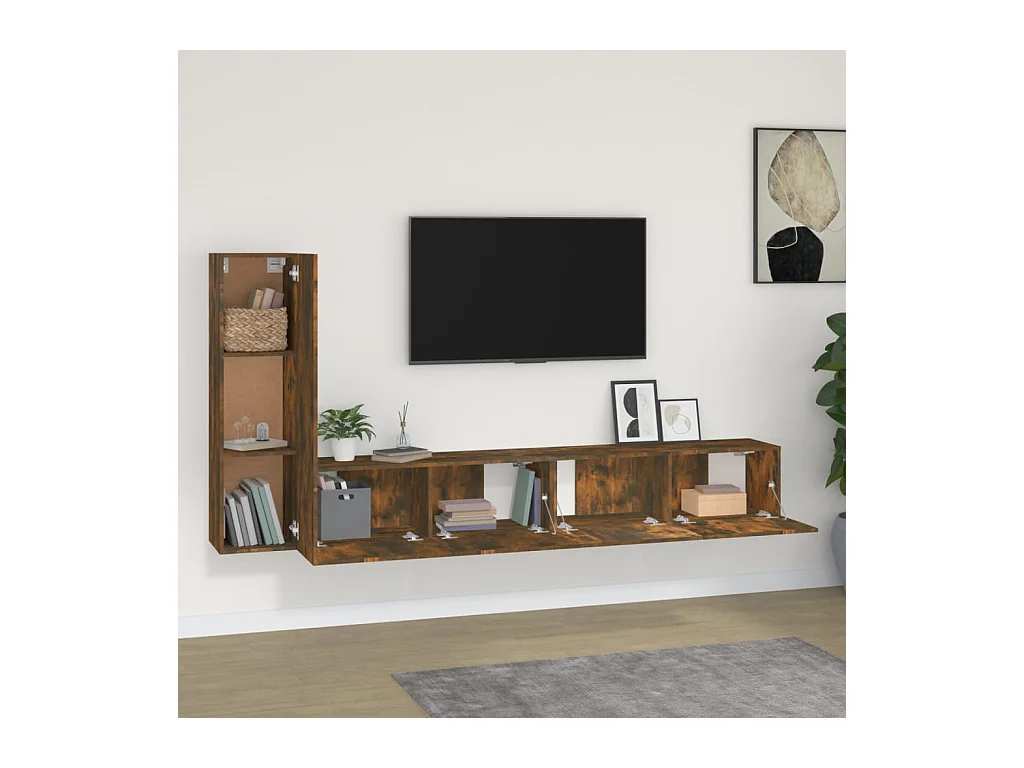 Set di mobili TV da 3 pezzi in rovere affumicato, legno ingegnerizzato