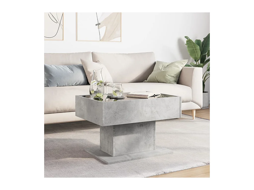 Betongrauer Couchtisch mit LED 70x50x45 cm Holzwerkstoff