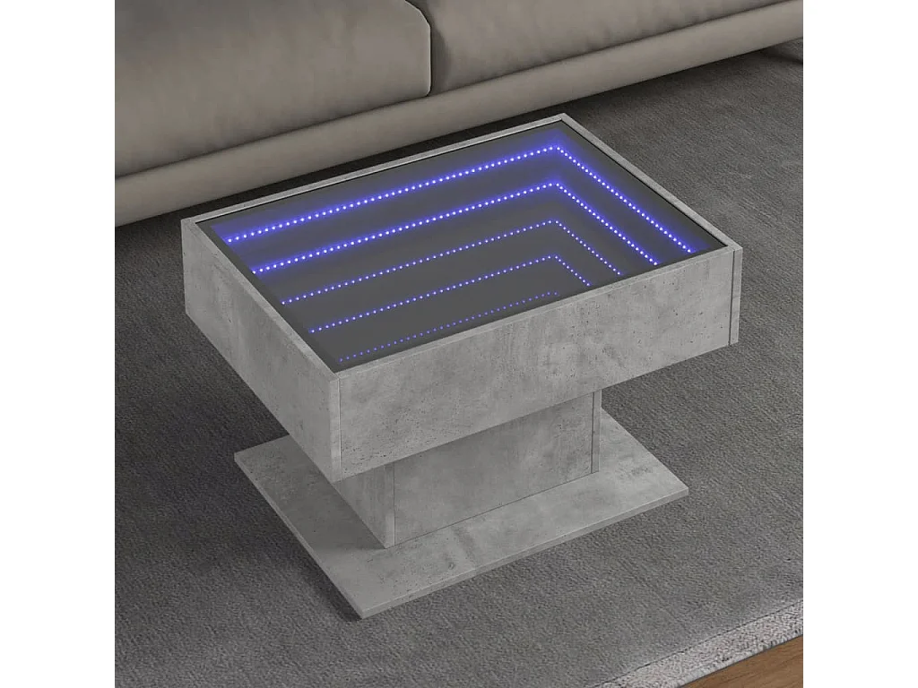 Tavolino da caffè grigio cemento con LED 70x50x45 cm in legno ingegnerizzato