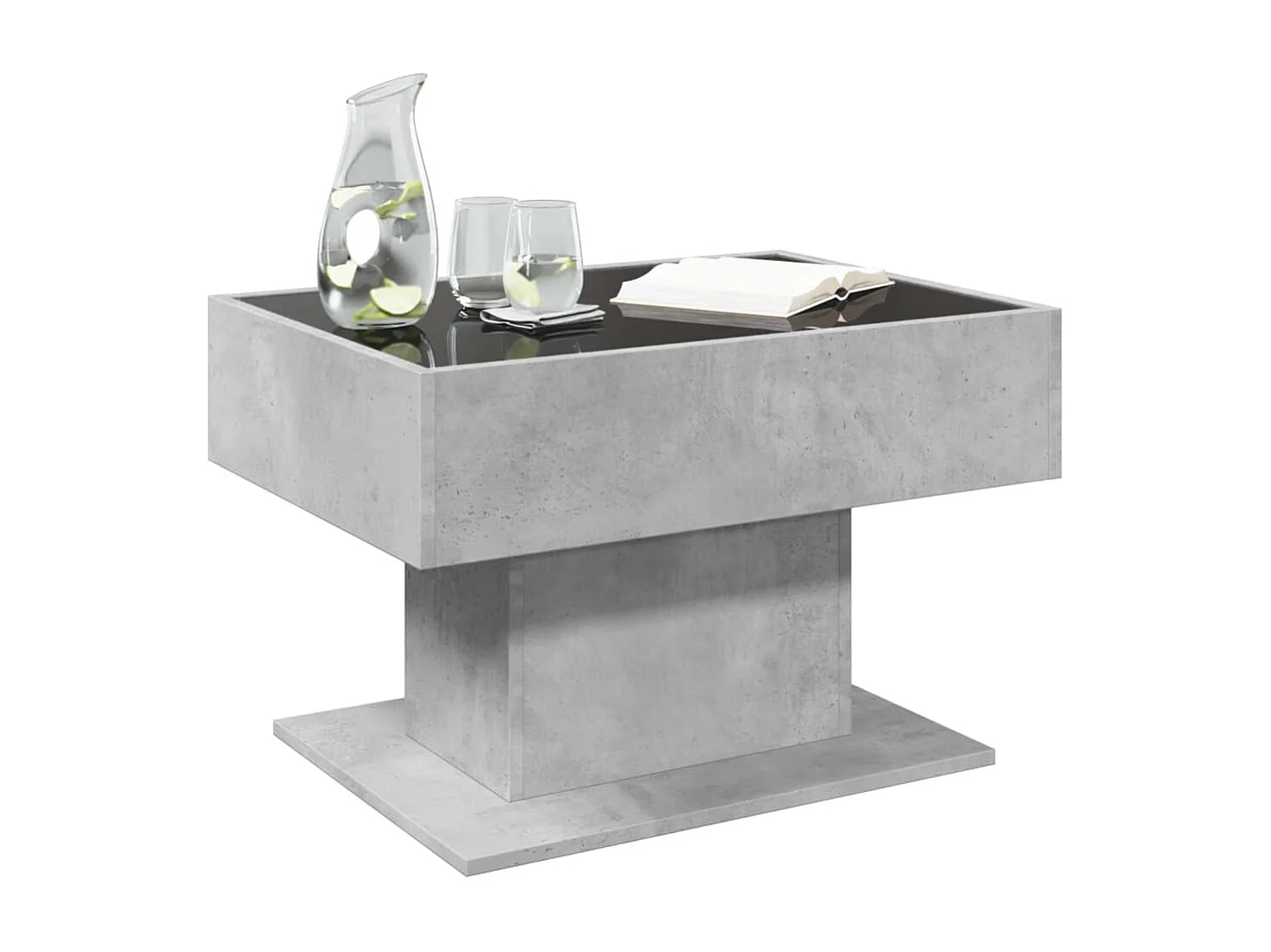 Tavolino da caffè grigio cemento con LED 70x50x45 cm in legno ingegnerizzato