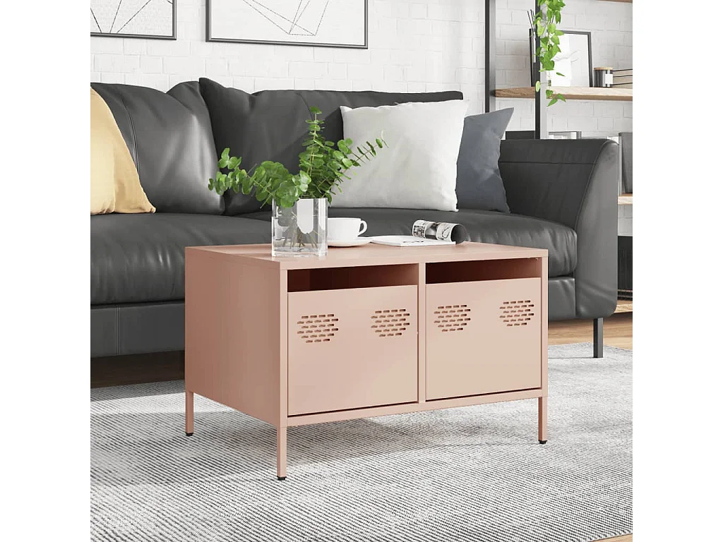 Meuble TV rose 68x50x43,5 cm acier laminé à froid