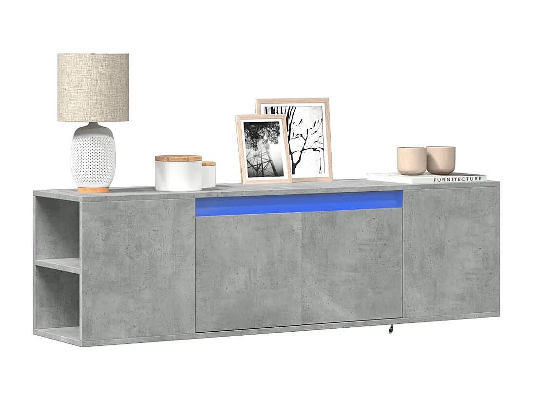 Mobile porta TV a parete con luci LED, grigio cemento, 135x31x39,5 cm