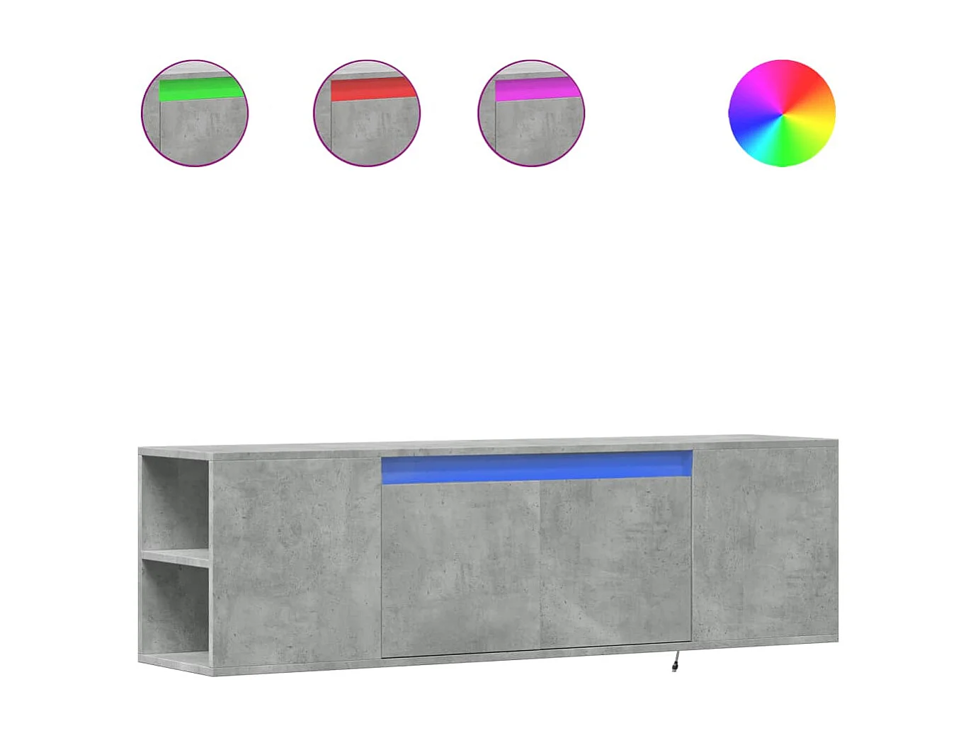 Mobile porta TV a parete con luci LED, grigio cemento, 135x31x39,5 cm