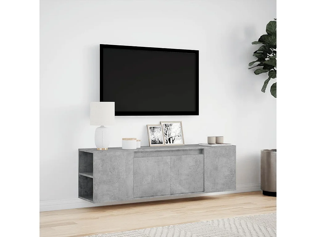 Mobile porta TV a parete con luci LED, grigio cemento, 135x31x39,5 cm