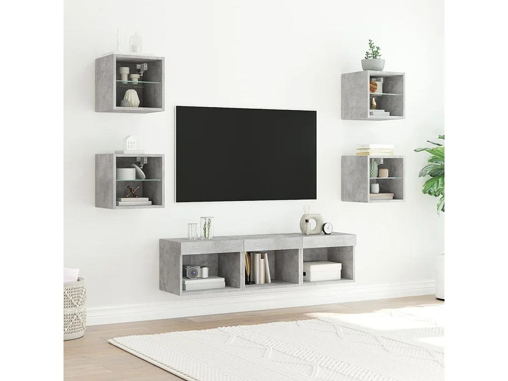 Unités murales TV avec LED 7 pcs gris béton bois d'ingénierie