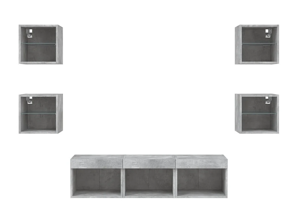 Unités murales TV avec LED 7 pcs gris béton bois d'ingénierie