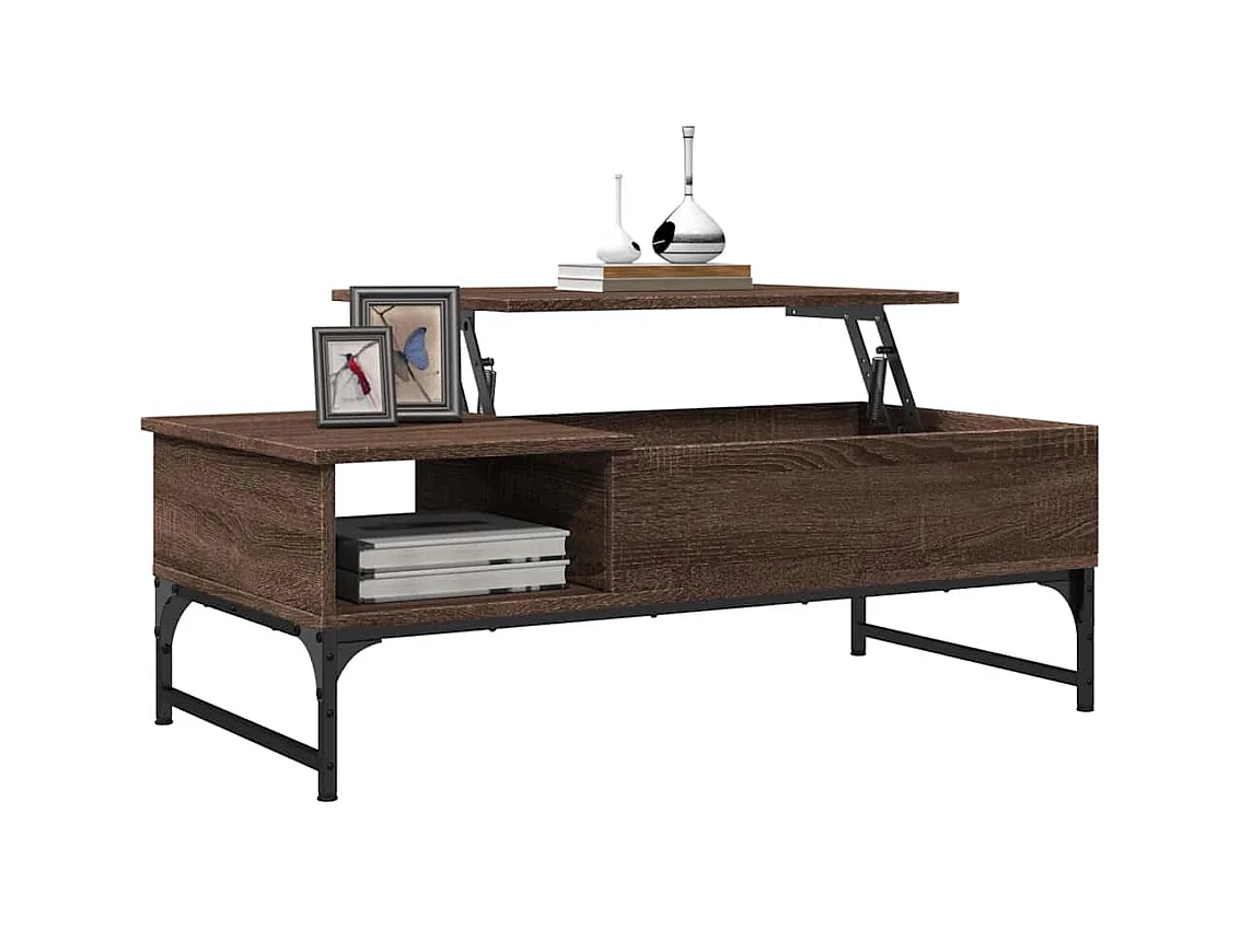 Salontafel bruin eiken 100x50x35cm bewerkt hout en metaal