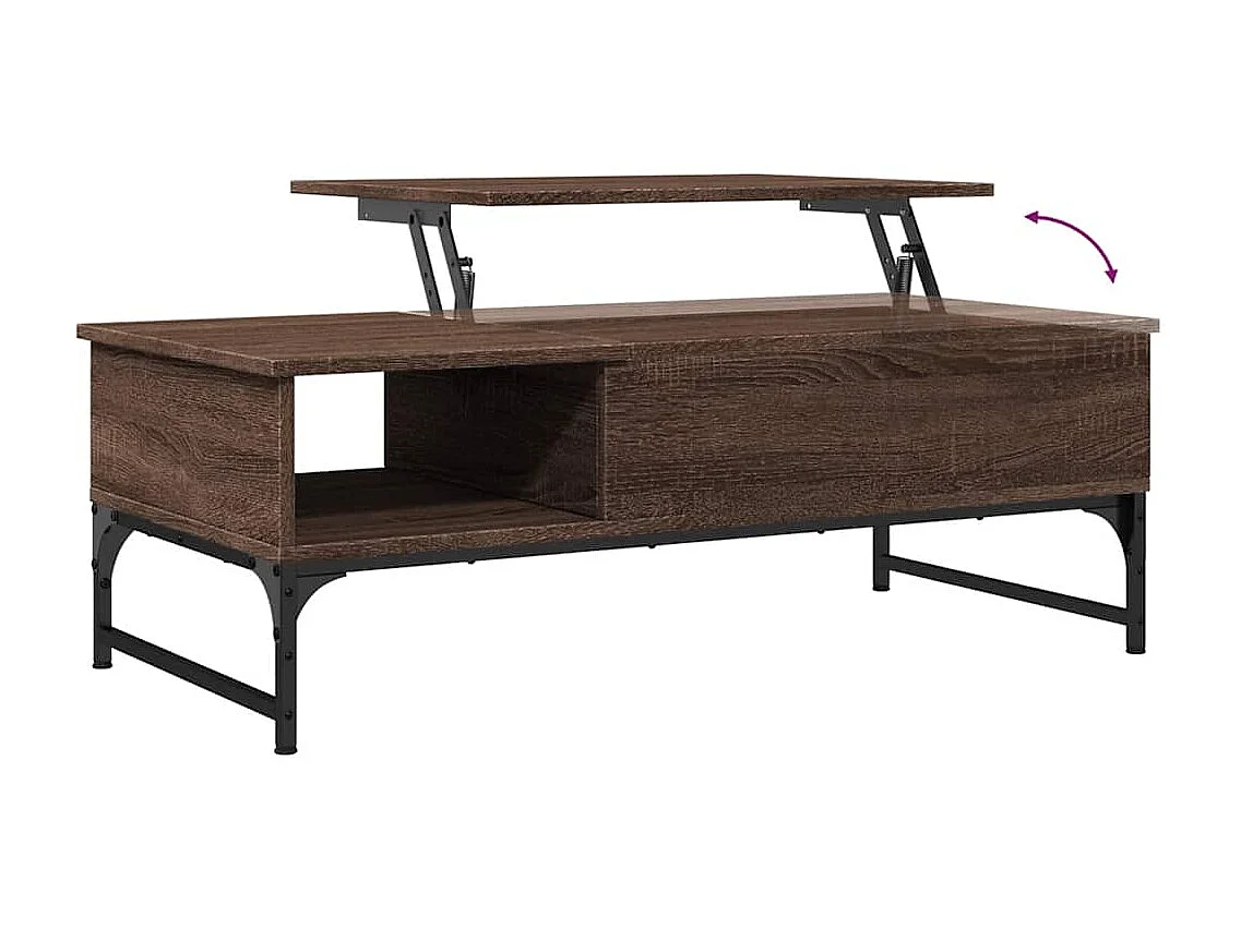 Tavolino da caffè in rovere marrone 100x50x35cm in legno ingegnerizzato e metallo