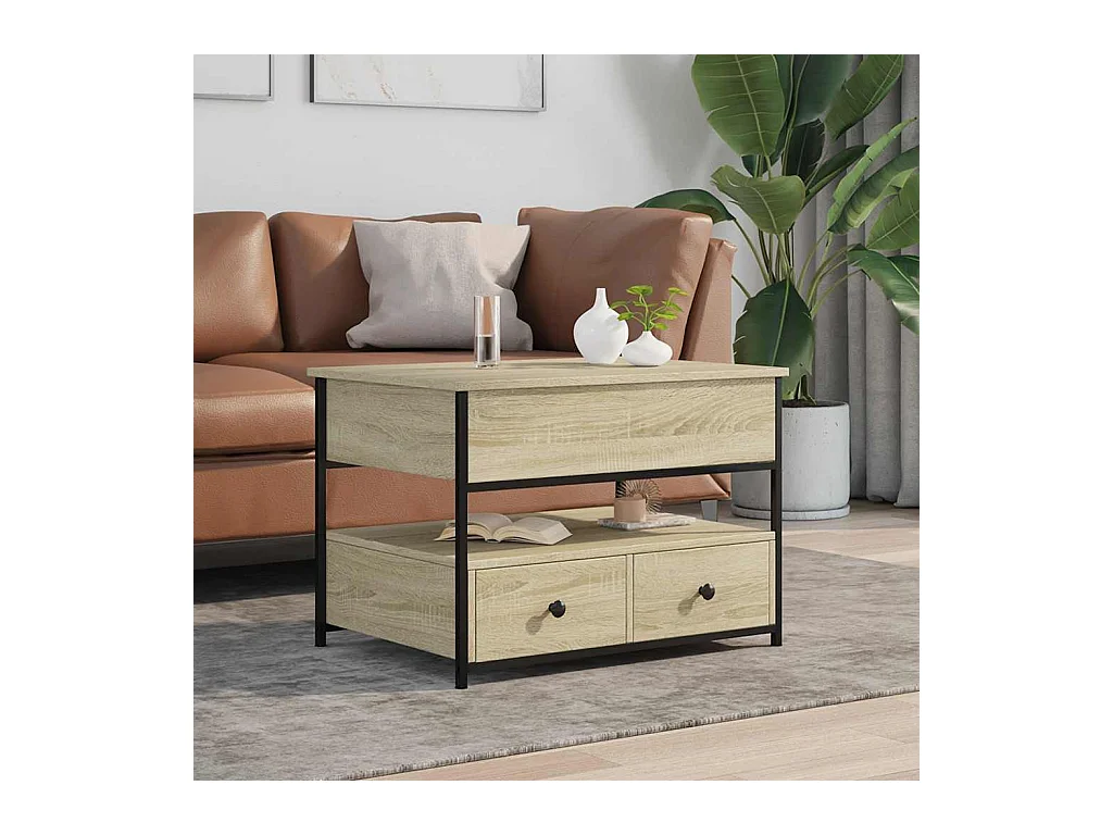 Table basse chêne sonoma 70x50x50 cm bois d'ingénierie et métal