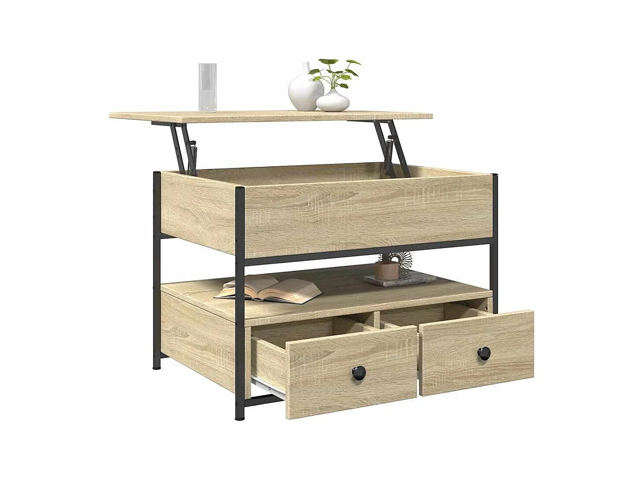 Table basse chêne sonoma 70x50x50 cm bois d'ingénierie et métal