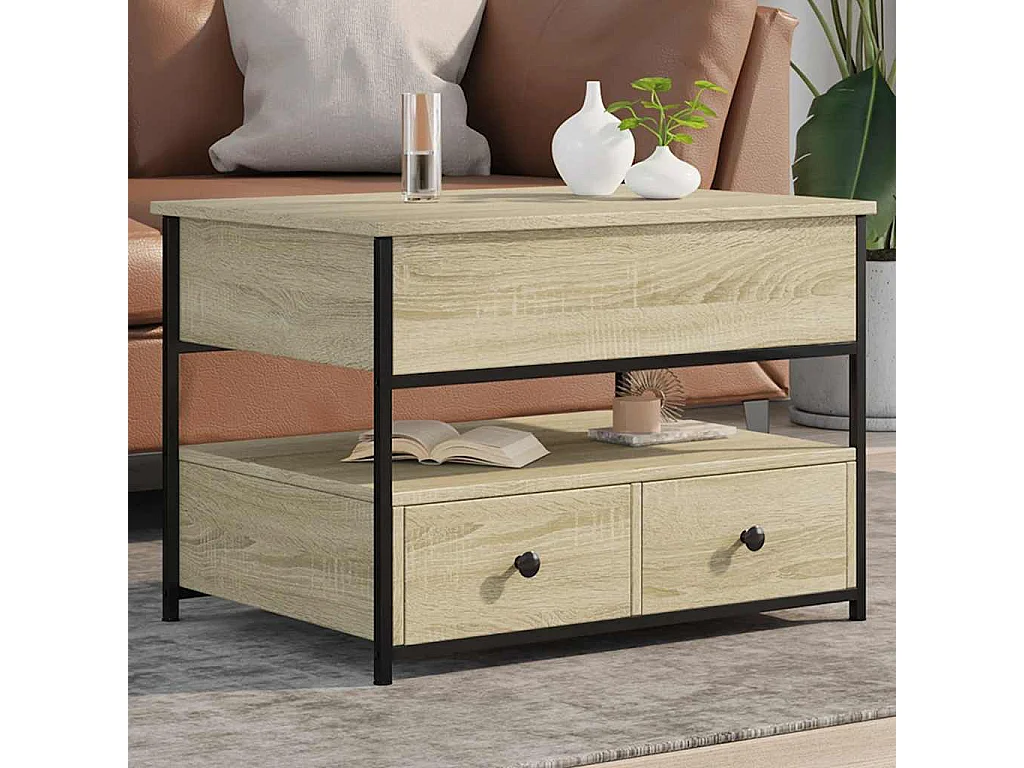 Table basse chêne sonoma 70x50x50 cm bois d'ingénierie et métal