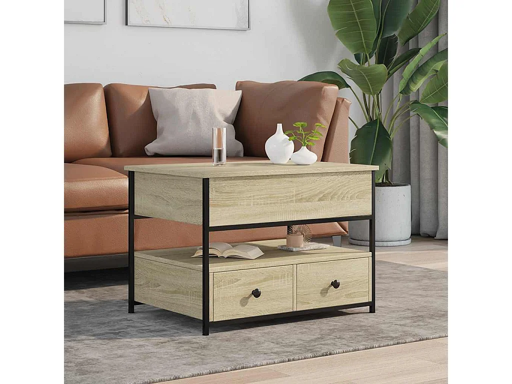 Table basse chêne sonoma 70x50x50 cm bois d'ingénierie et métal