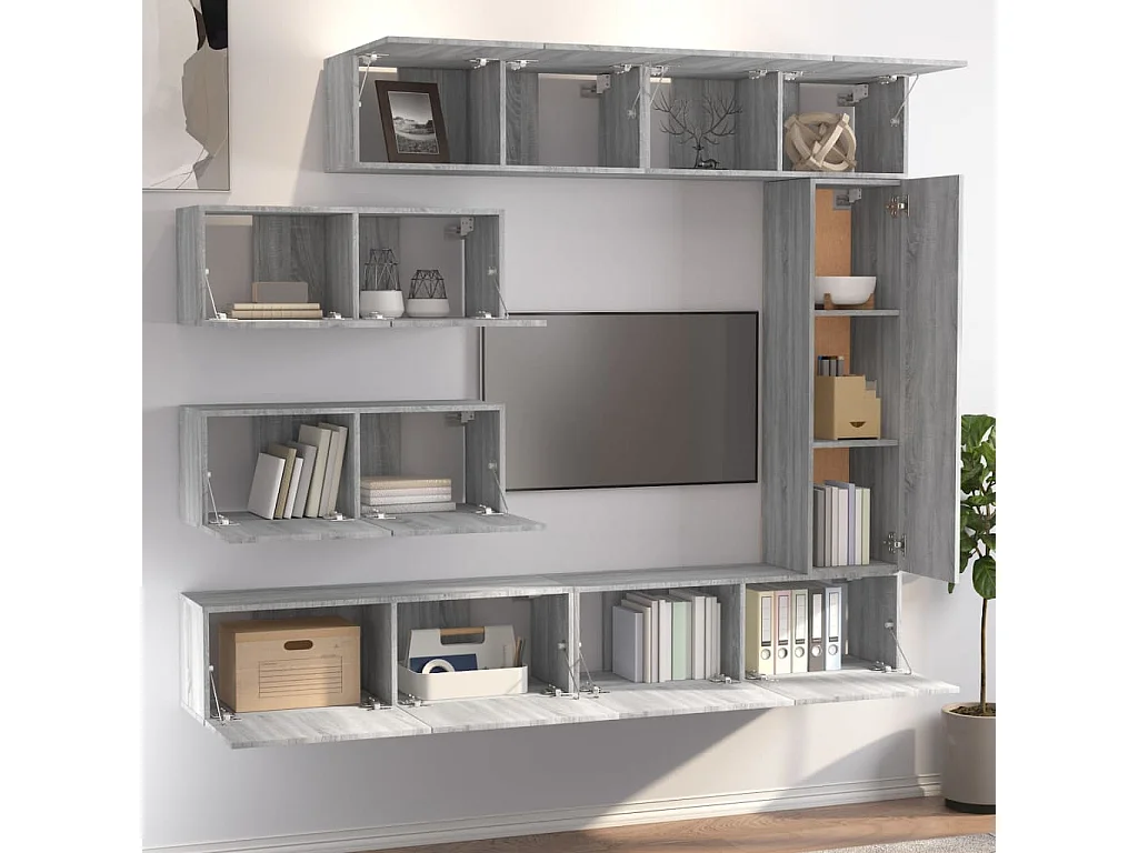 Set di mobili TV Sonoma Gray da 7 pezzi in legno ingegnerizzato