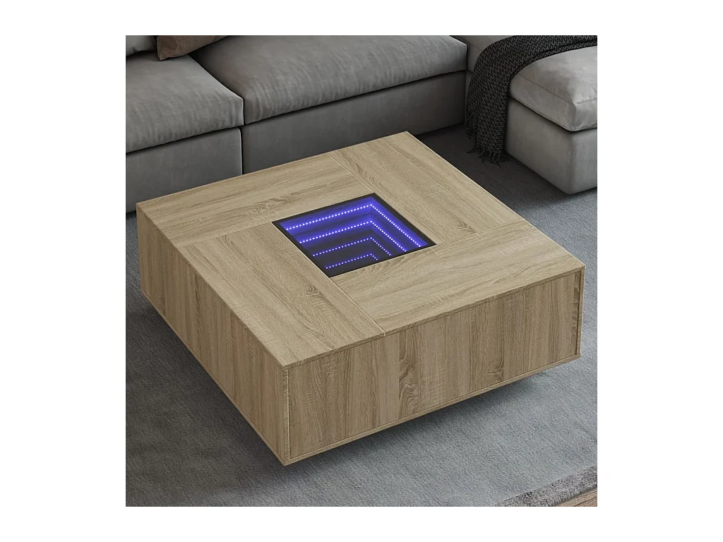 Mesa de centro con LED infinito roble Sonoma 100x100x40 cm