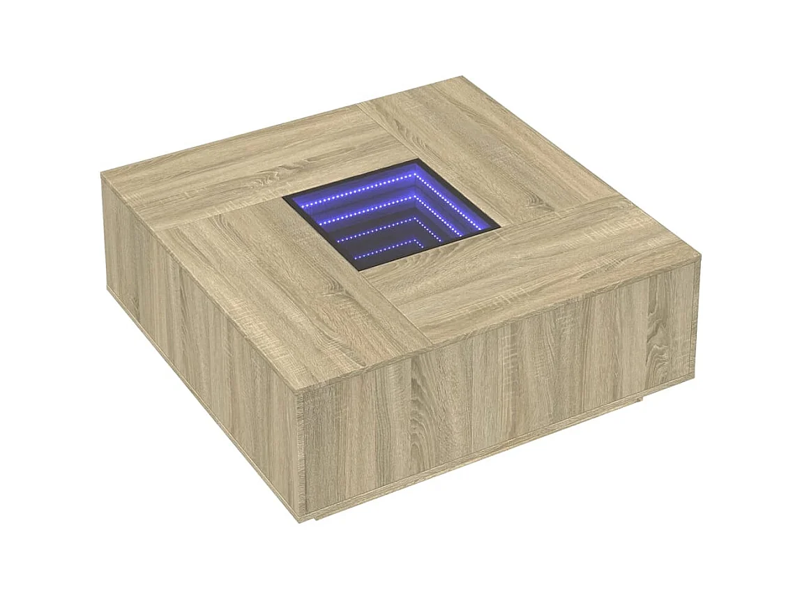 Mesa de centro con LED infinito roble Sonoma 100x100x40 cm