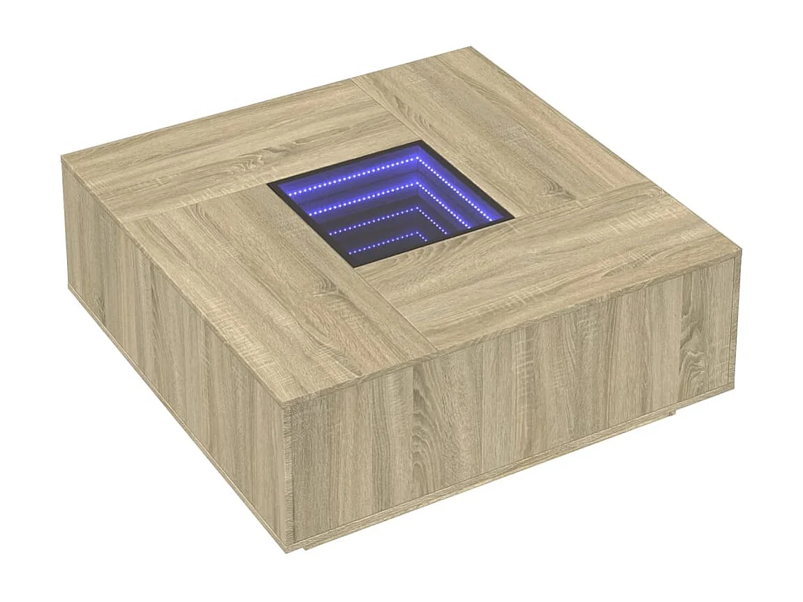 Mesa de centro con LED infinito roble Sonoma 100x100x40 cm