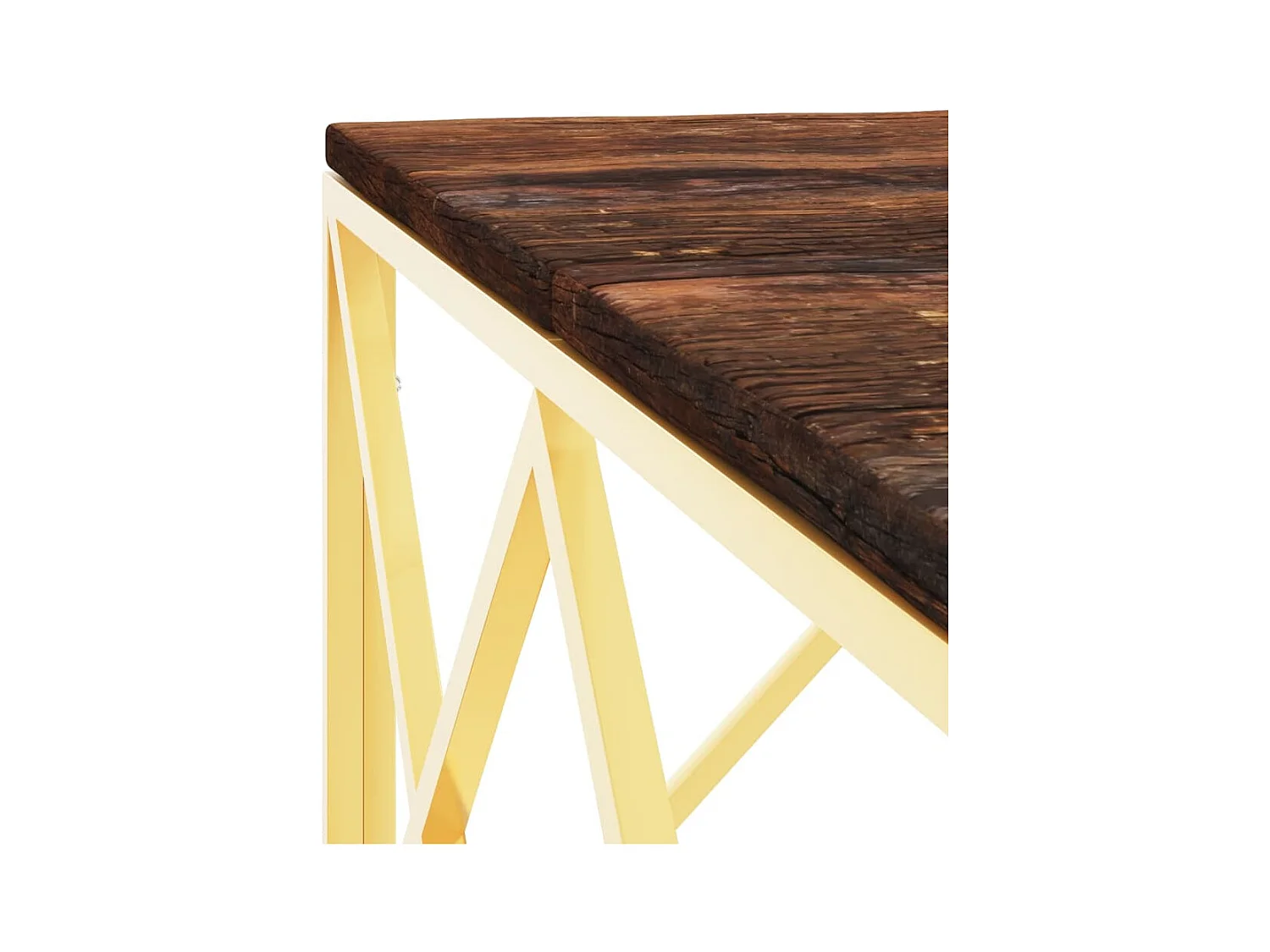 Gouden salontafel van roestvrij staal en massief gerecycled hout