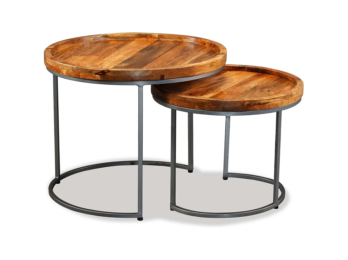 Set di tavolini laterali da 2 pezzi, legno massello di mango