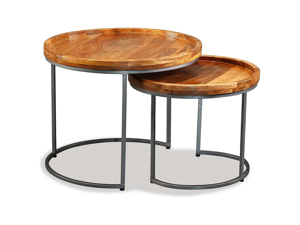 Set di tavolini laterali da 2 pezzi, legno massello di mango