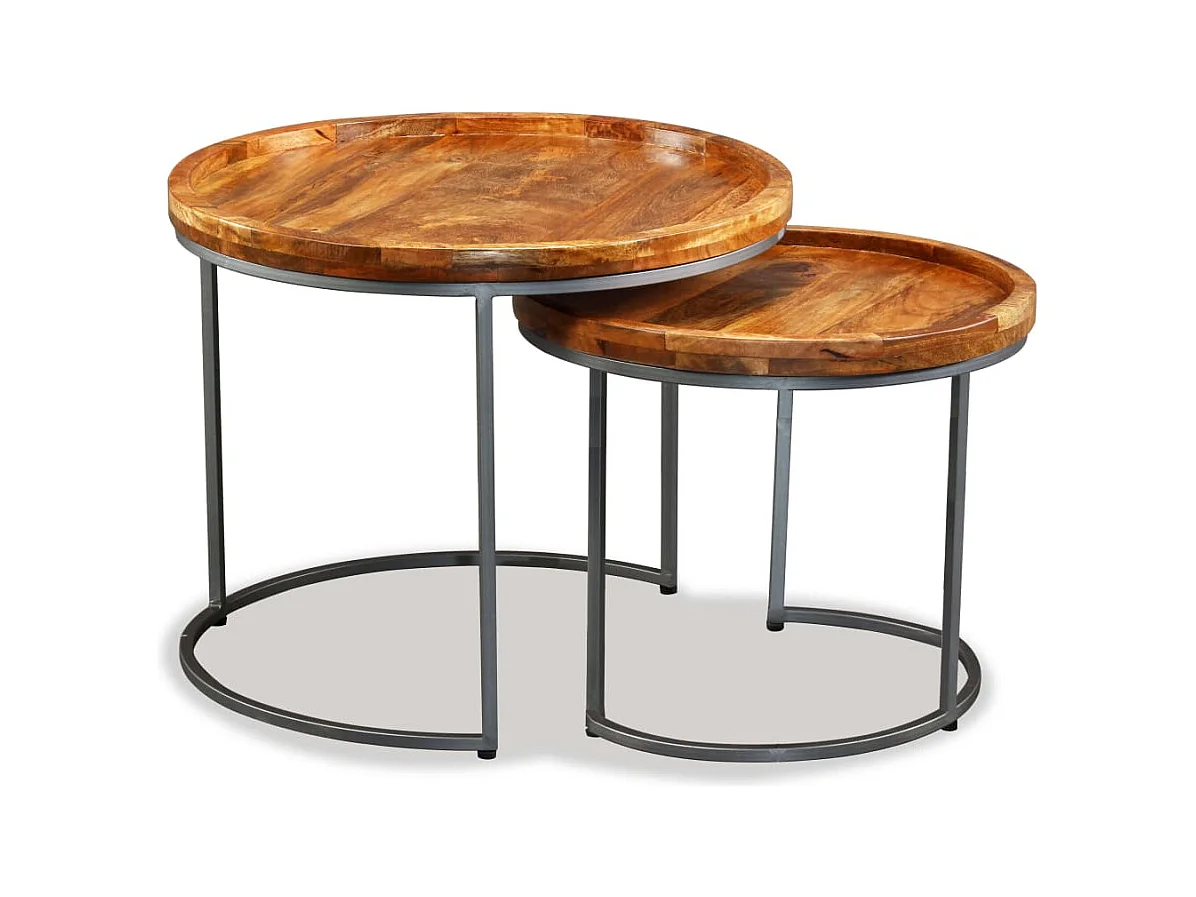 Set di tavolini laterali da 2 pezzi, legno massello di mango