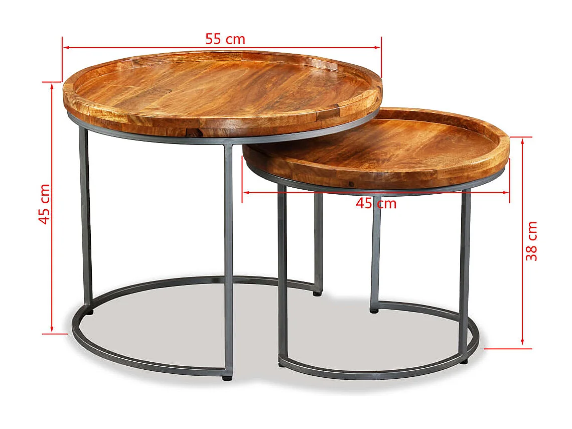 Ensemble de tables d'appoint 2 pcs Bois de manguier massif