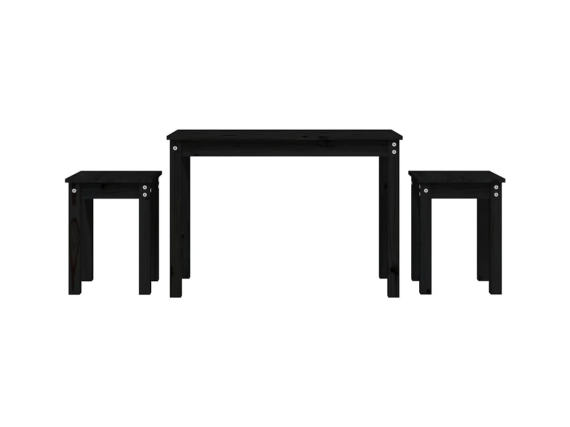 Bijzettafels 3 stuks zwart massief grenenhout