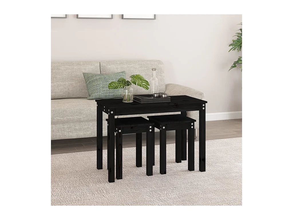 Bijzettafels 3 stuks zwart massief grenenhout