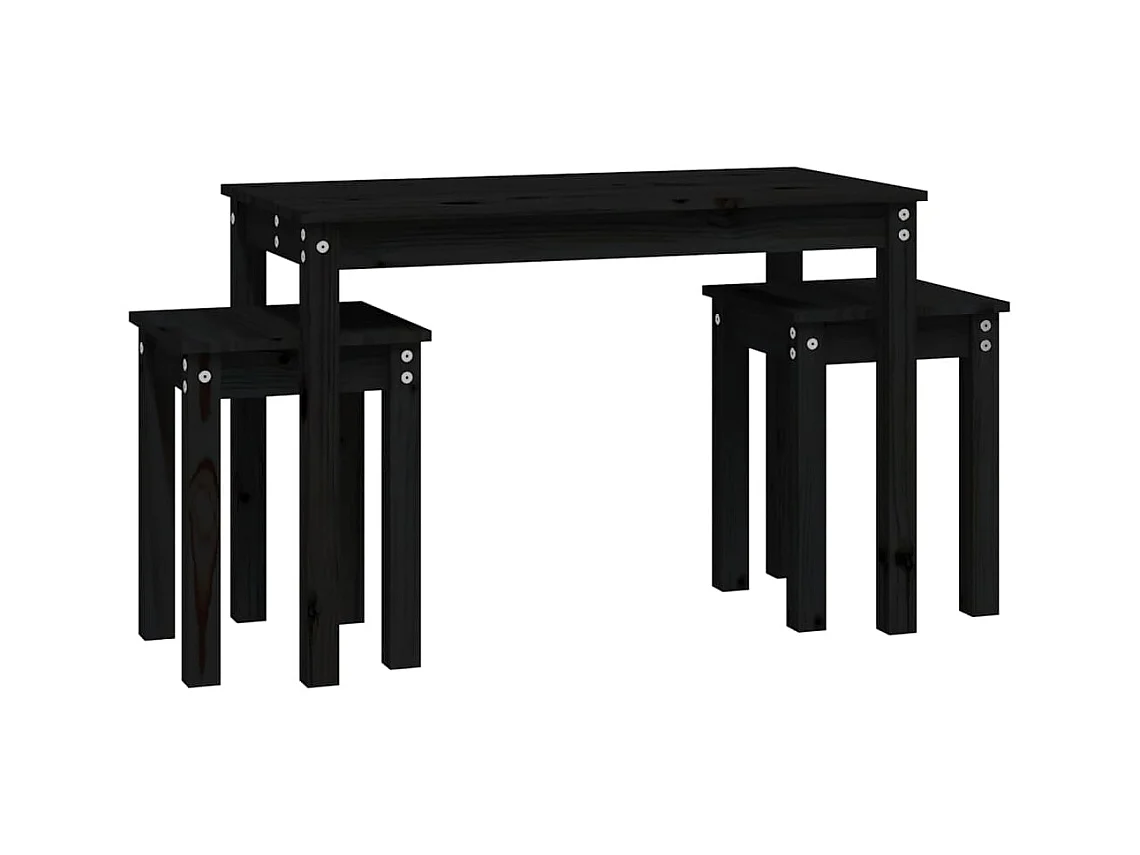 Bijzettafels 3 stuks zwart massief grenenhout