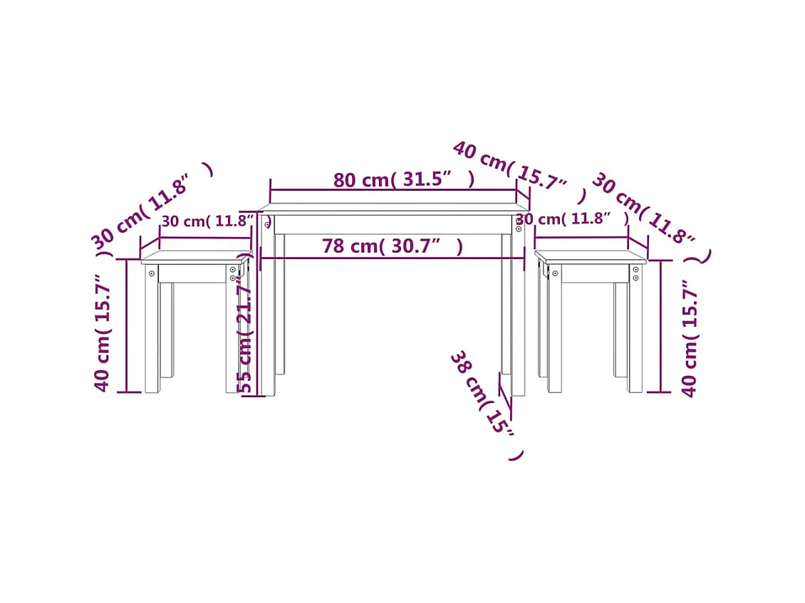Bijzettafels 3 stuks zwart massief grenenhout