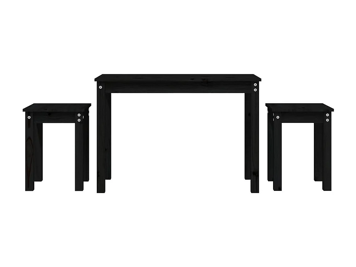 Tables gigognes 3 pcs Noir Bois de pin massif