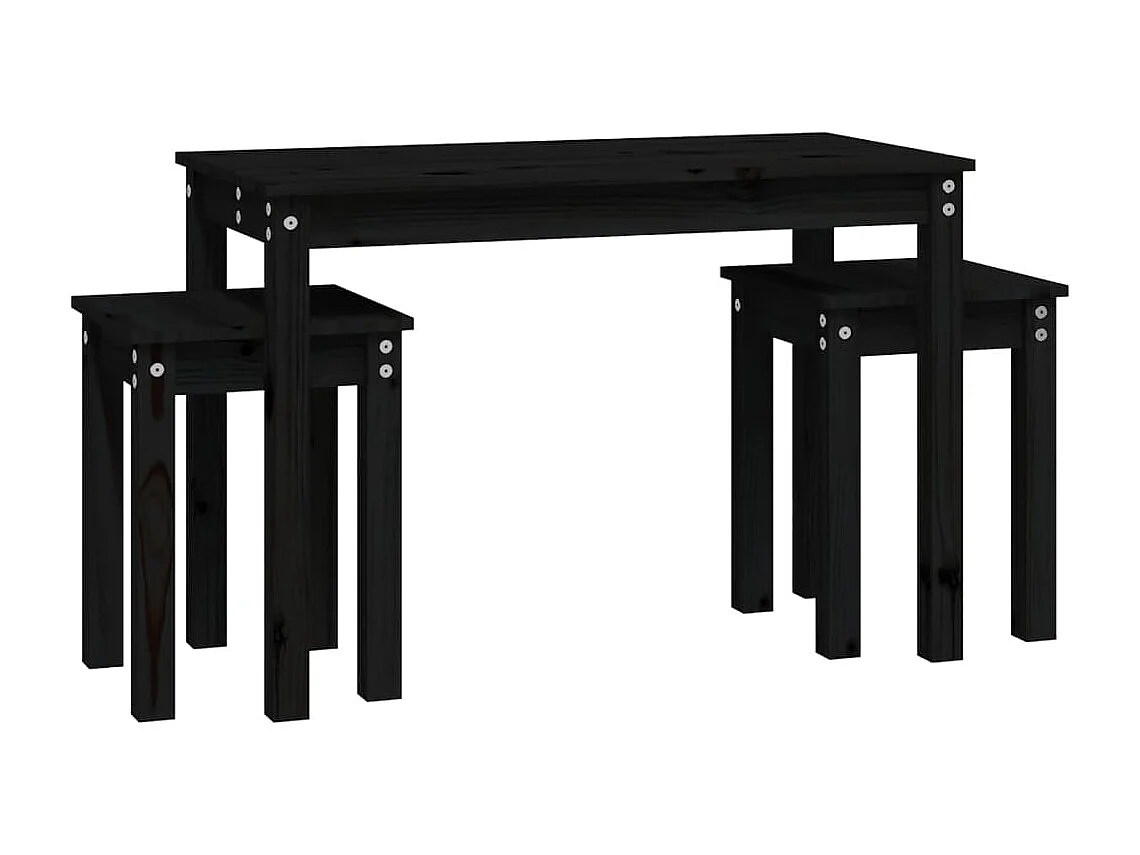 Tables gigognes 3 pcs Noir Bois de pin massif