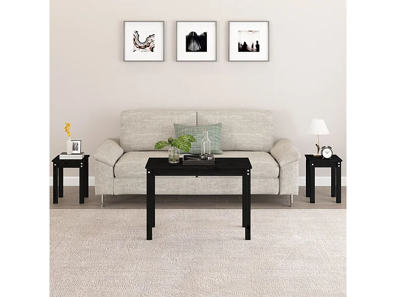 Tables gigognes 3 pcs Noir Bois de pin massif