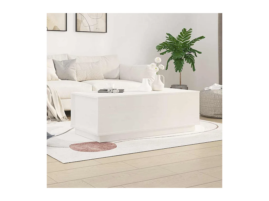 Table basse Blanc 100x50x35 cm Bois massif de pin