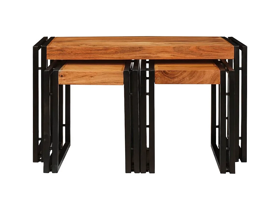 Tables d'appoint 3 pcs Marron et noir Bois d'acacia massif